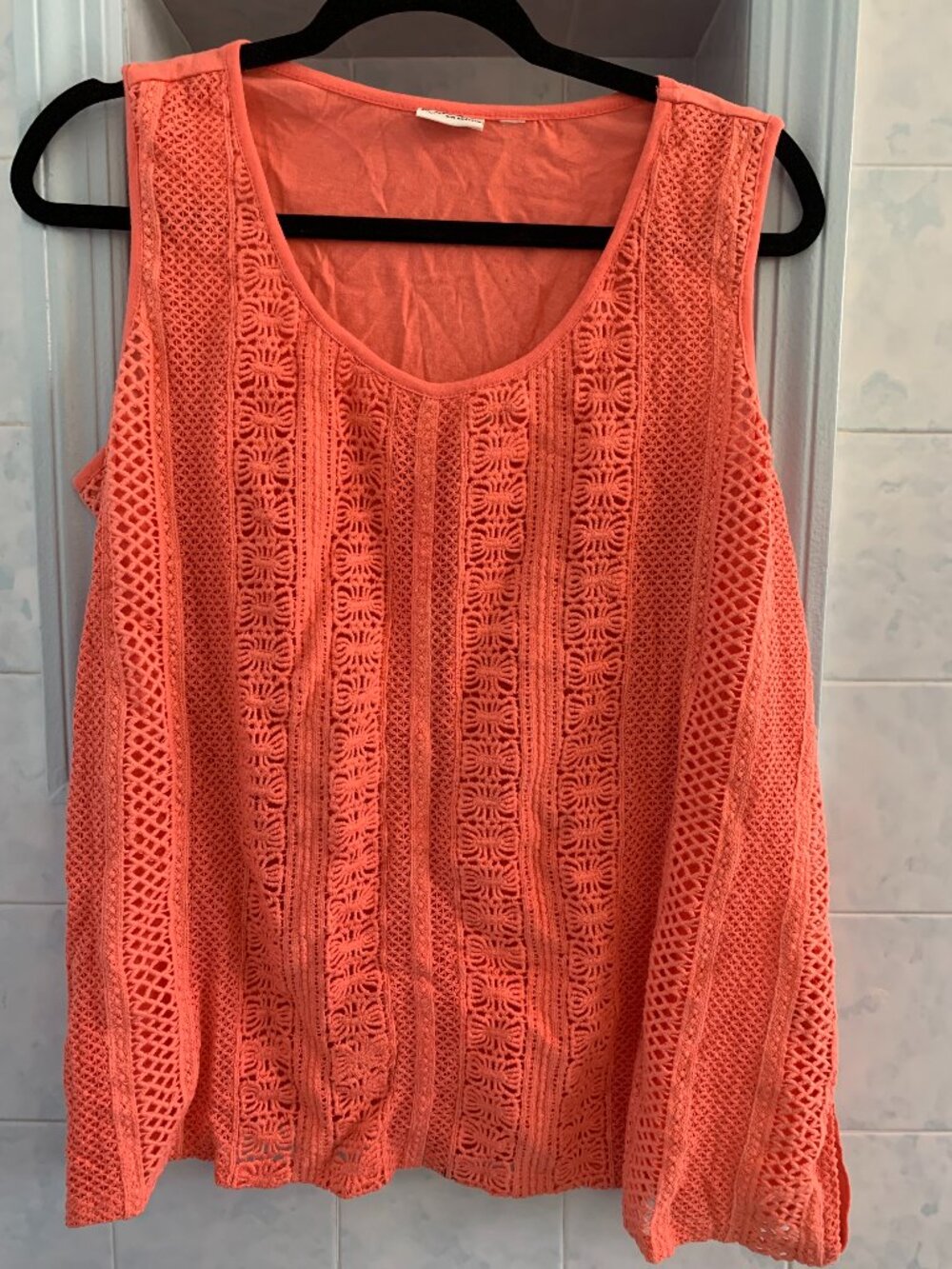 KIM ROGERS XL Coral Cotton Crochet Tank Top TShirt